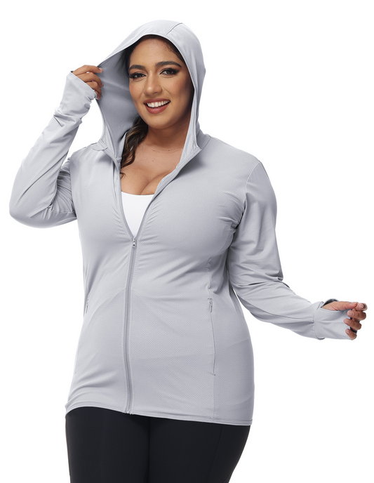 MLDRA Womens UPF 50+ UV Sun Protection Hoodie Jacket Lightweight Zip Up Long Sleeve Sun Shirt with Pockets for Running Hiking