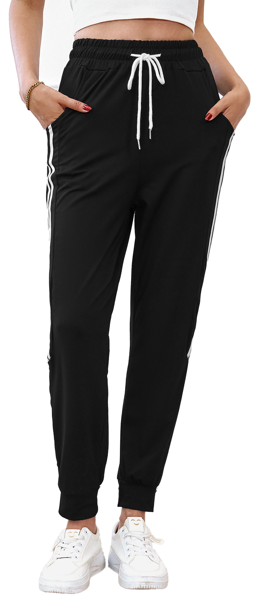 Womens Sweatpants Joggers Lounge Pants Athletic Side Stripe with Pockets for Workout Running