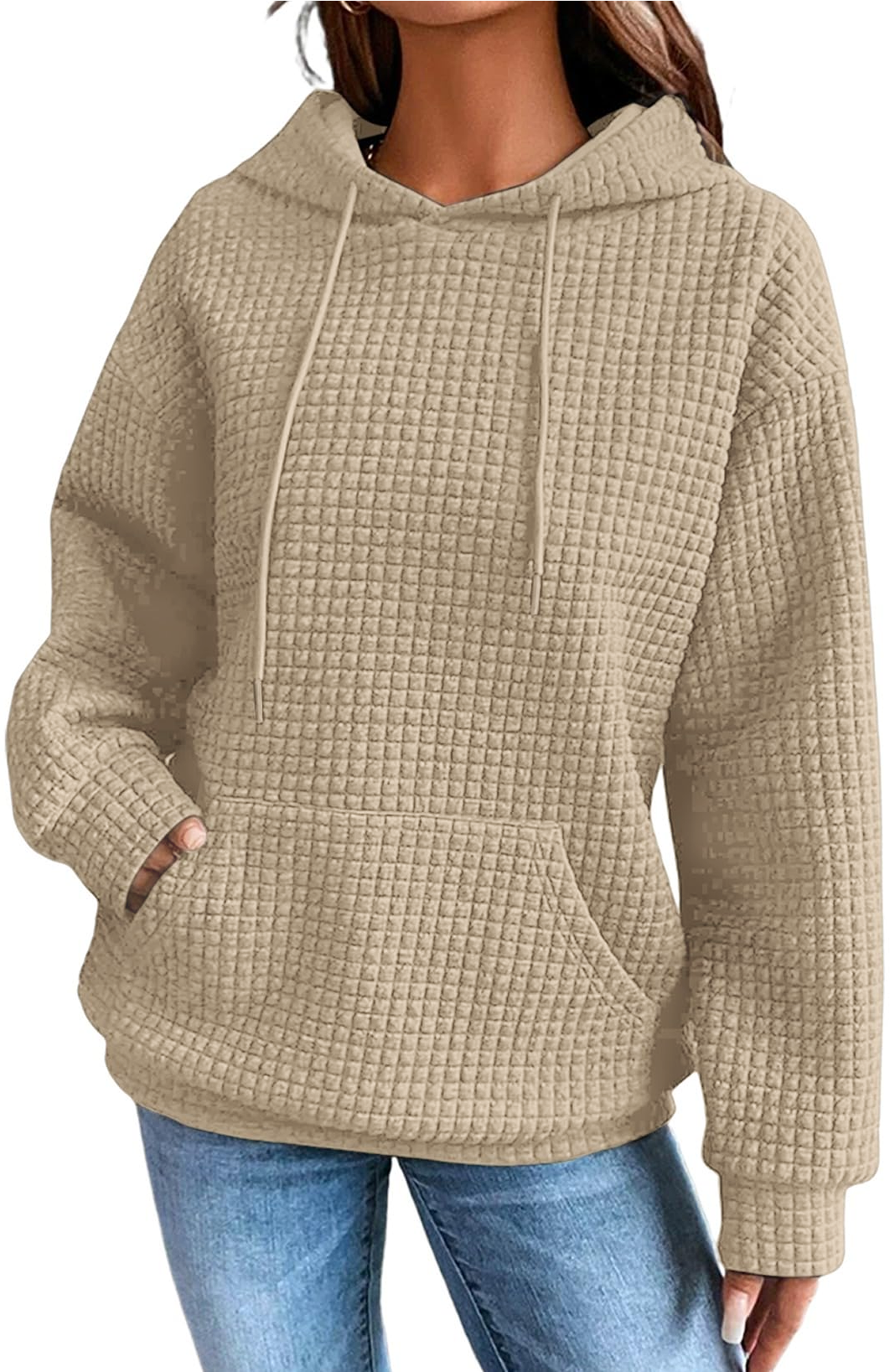 MLDRA Hoodies for Women, Fall Crewneck Womens Hoodies Sweatshirt for Women 2025 Waffle Knit Pullover with Pockets, Essentials Hoodie Casual Long Sleeve Drawstring