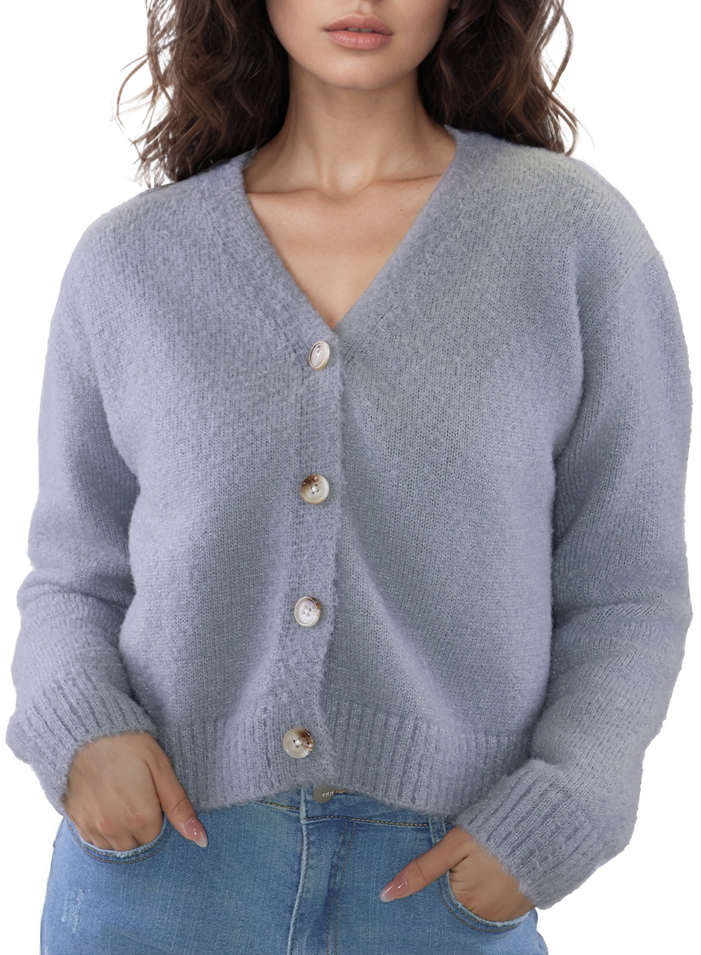 MLDRA Womens Sweaters Cardigan Knit Open Front V Neck Long Sleeve Button Down Outerwear Coat Grey