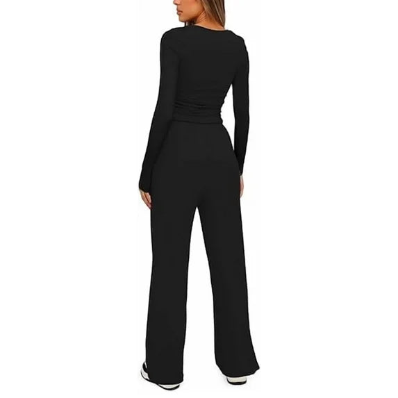 MLDRA 2 Piece Lounge Sets for Women Sweat Suits for Womens Outfit Track Suits Lounge Sets Comfy Fall Sets Casual Wide-Leg Pants, Spring Fall 2025