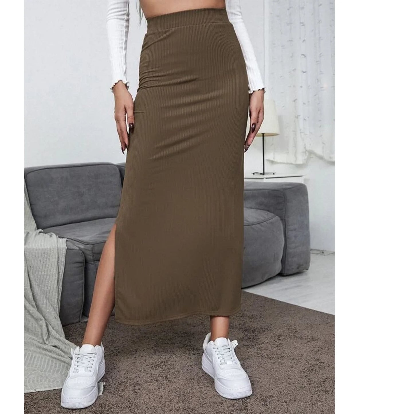 SOMER Skirts For Women Split Ribbed Knit Bodycon Skirt Waisted Side Slit Pencil Long Maxi Skirts
