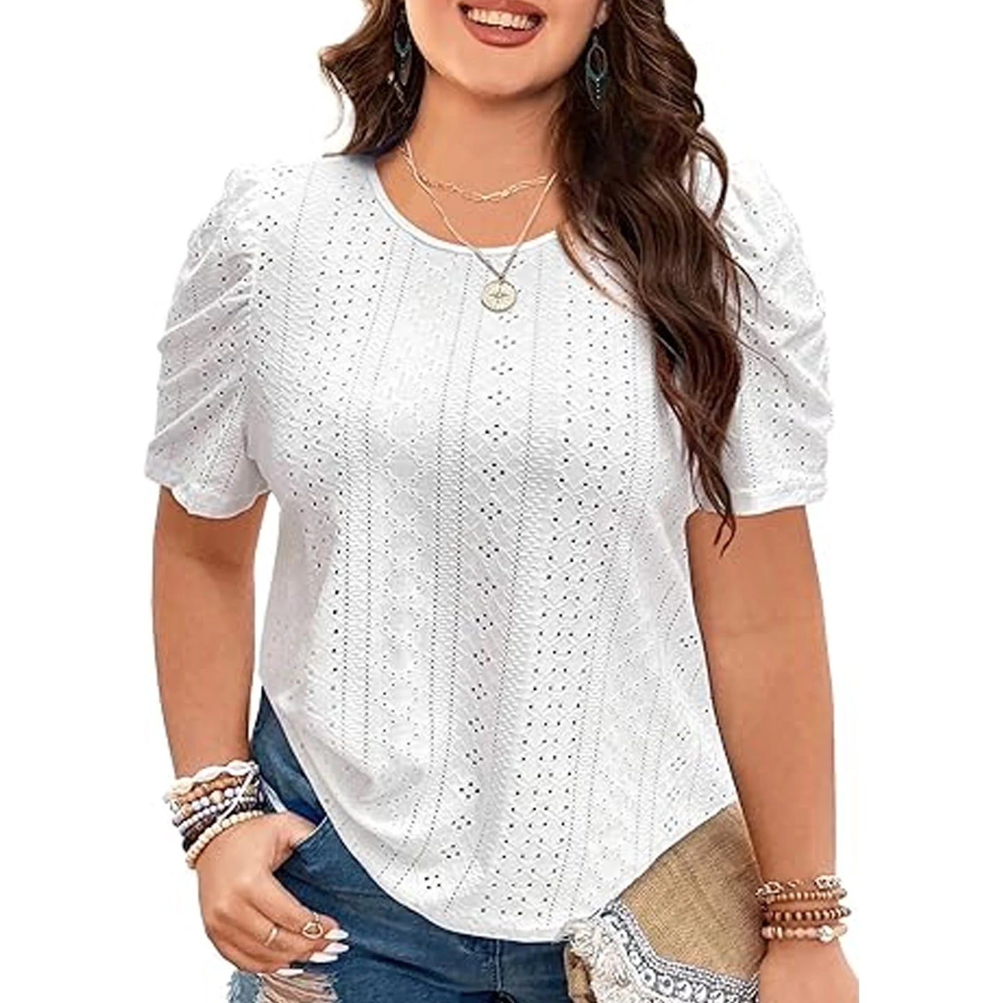 SOMER Womens Plus Size T Shirts Trendy Eyelet Cute Casual Short Sleeve Tops 2025
