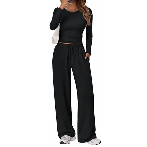 MLDRA 2 Piece Lounge Sets for Women Sweat Suits for Womens Outfit Track Suits Lounge Sets Comfy Fall Sets Casual Wide-Leg Pants, Spring Fall 2025