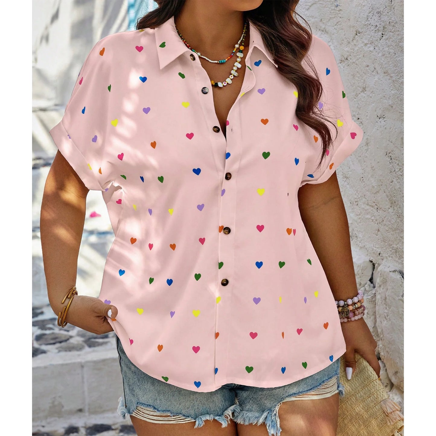 SOMER Plus Size Tops for Women Short Sleeve Women's Tops Button Down Plus Size T Shirts Blouse XL