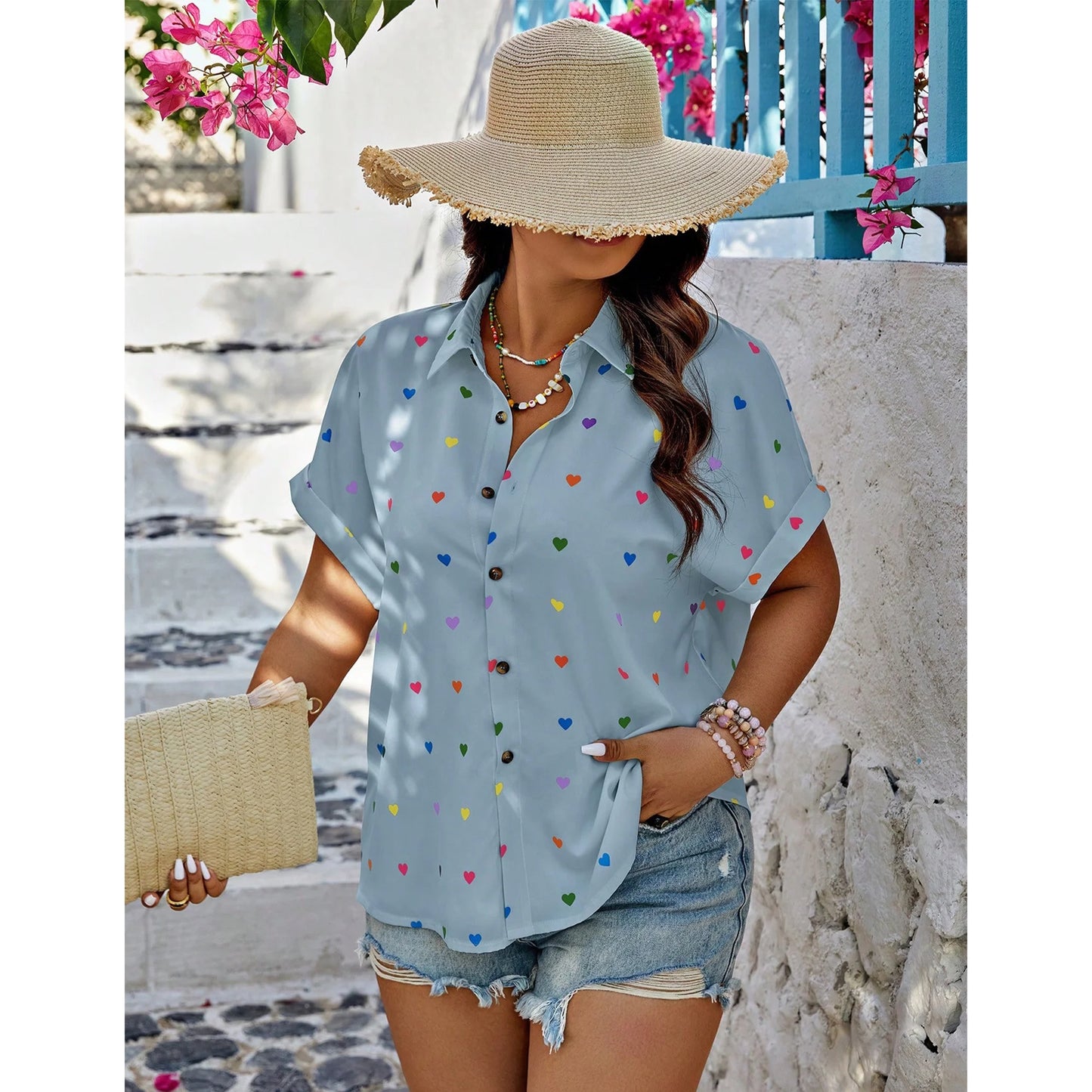 SOMER Plus Size Tops for Women Short Sleeve Women's Tops Button Down Plus Size T Shirts Blouse 3XL