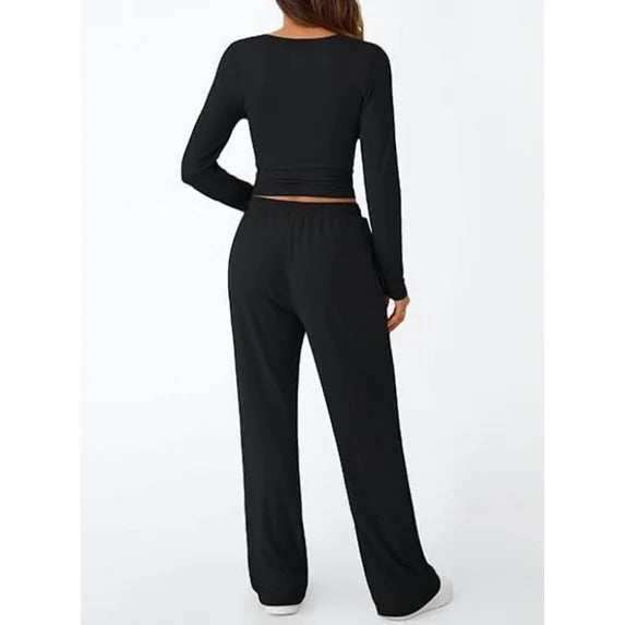 MLDRA 2 Piece Lounge Sets for Women Sweat Suits for Womens Outfit Track Suits Lounge Sets Comfy Fall Sets Casual Wide-Leg Pants, Spring Fall 2025