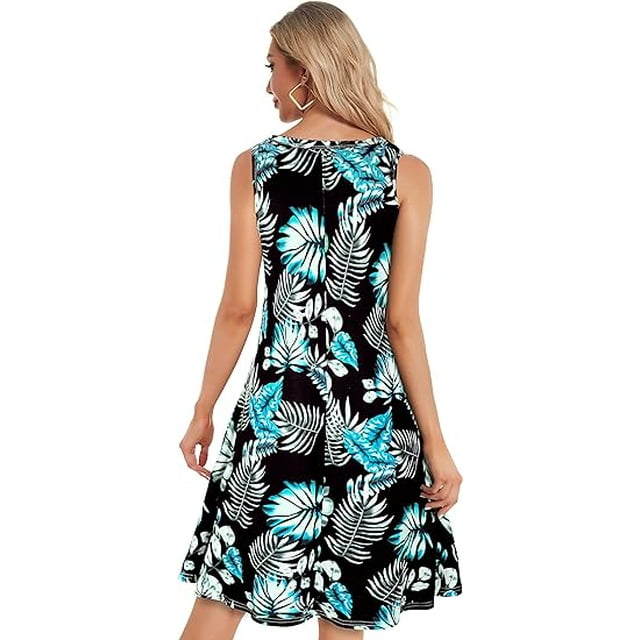 Summer Dresses for Women Casual Beach Sleeveless Floral Print Tank Loose Sundress with Pockets(Available in Plus Size)