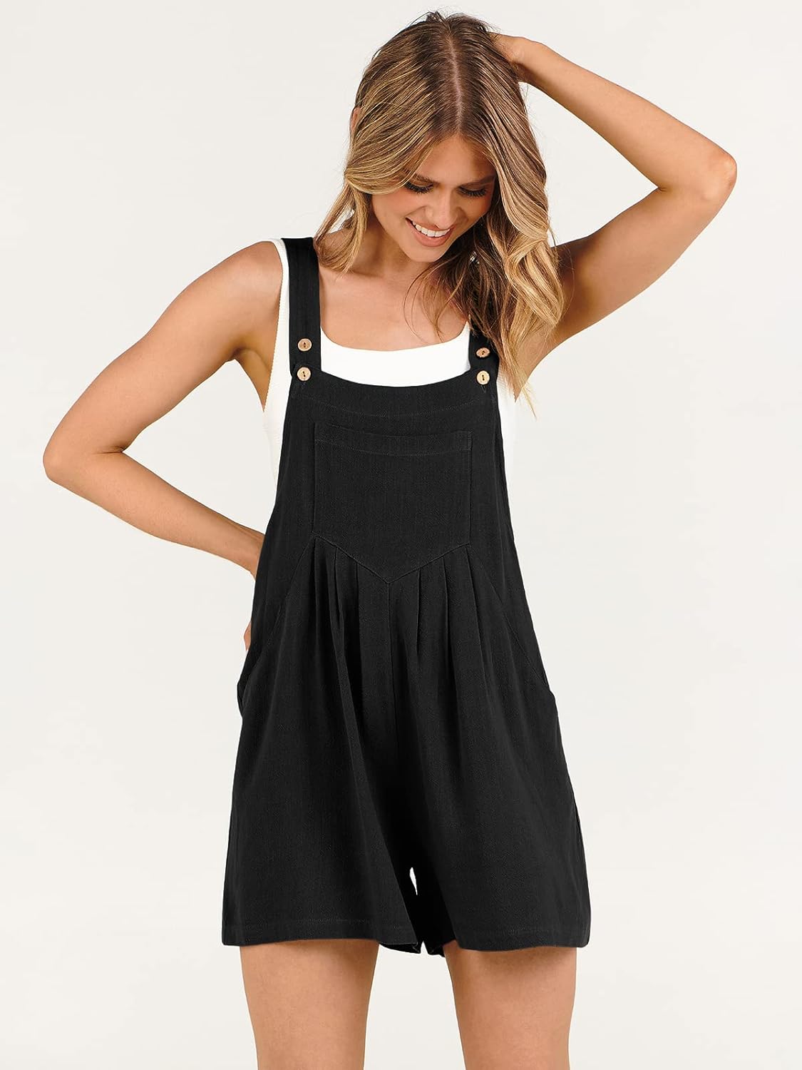 Women's Rompers Short Casual Jumpsuit Adjustable Strap Loose Dressy Linen Bib Overalls for Summer