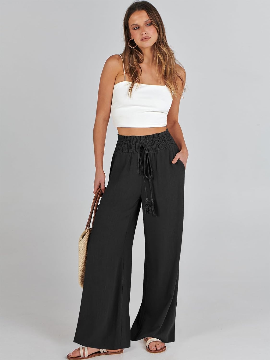 Pants for Women Wide leg Linen Pants High Waist Wide Leg Trousers Trendy Lounge Pant with Pockets (Available in Plus Size)