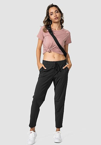 Women's Joggers Sweatpants Pants with Deep Pockets Ladies Stretch Workout Pants for Yoga,Golf, Athletic, Gym,Lounge,Travel, Work,Running Black Spandex