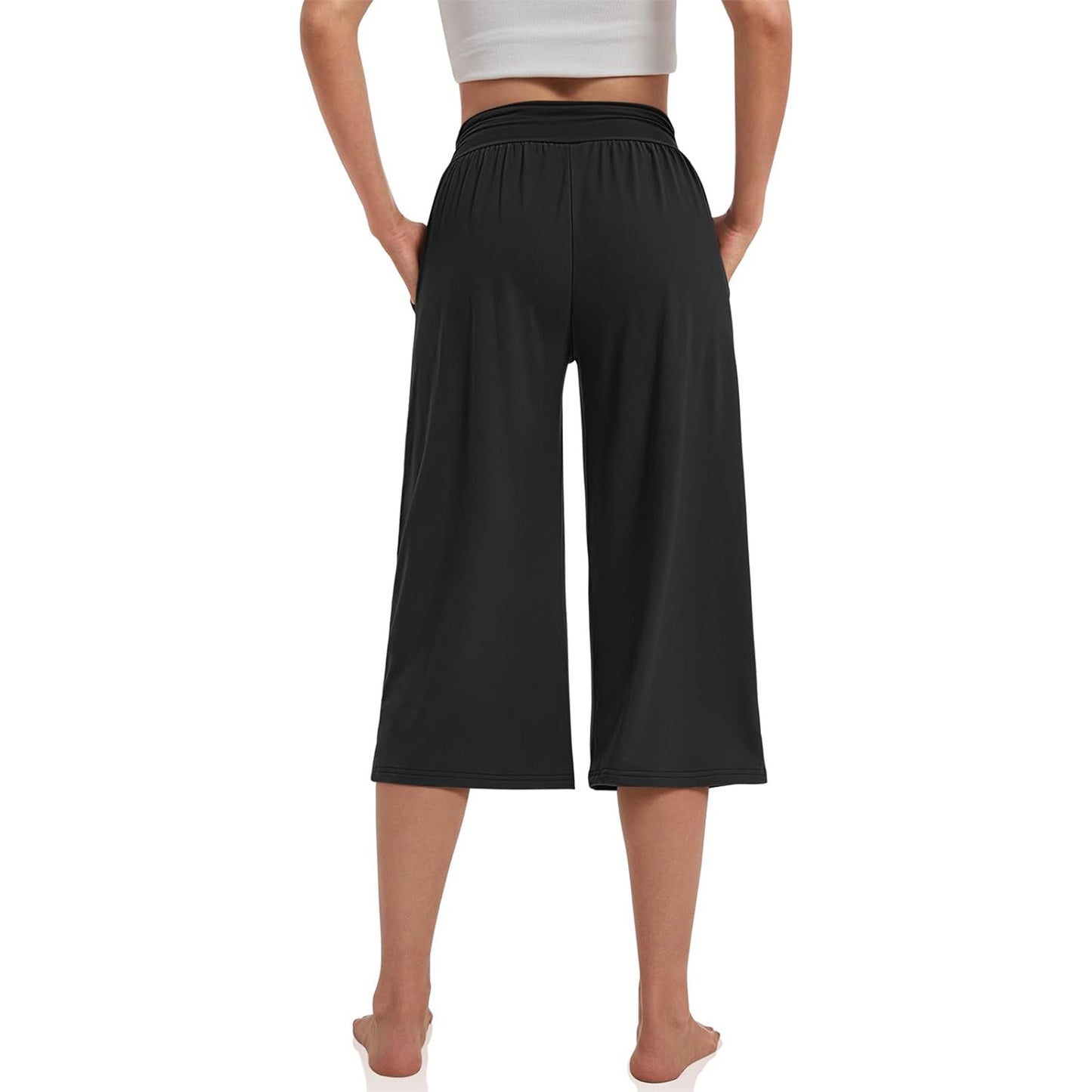 Women's Capri Yoga Pants Wide Leg Yoga Pants High Waisted Side Slit Joggers Casual Loose Lounge Sweatpants with Pockets