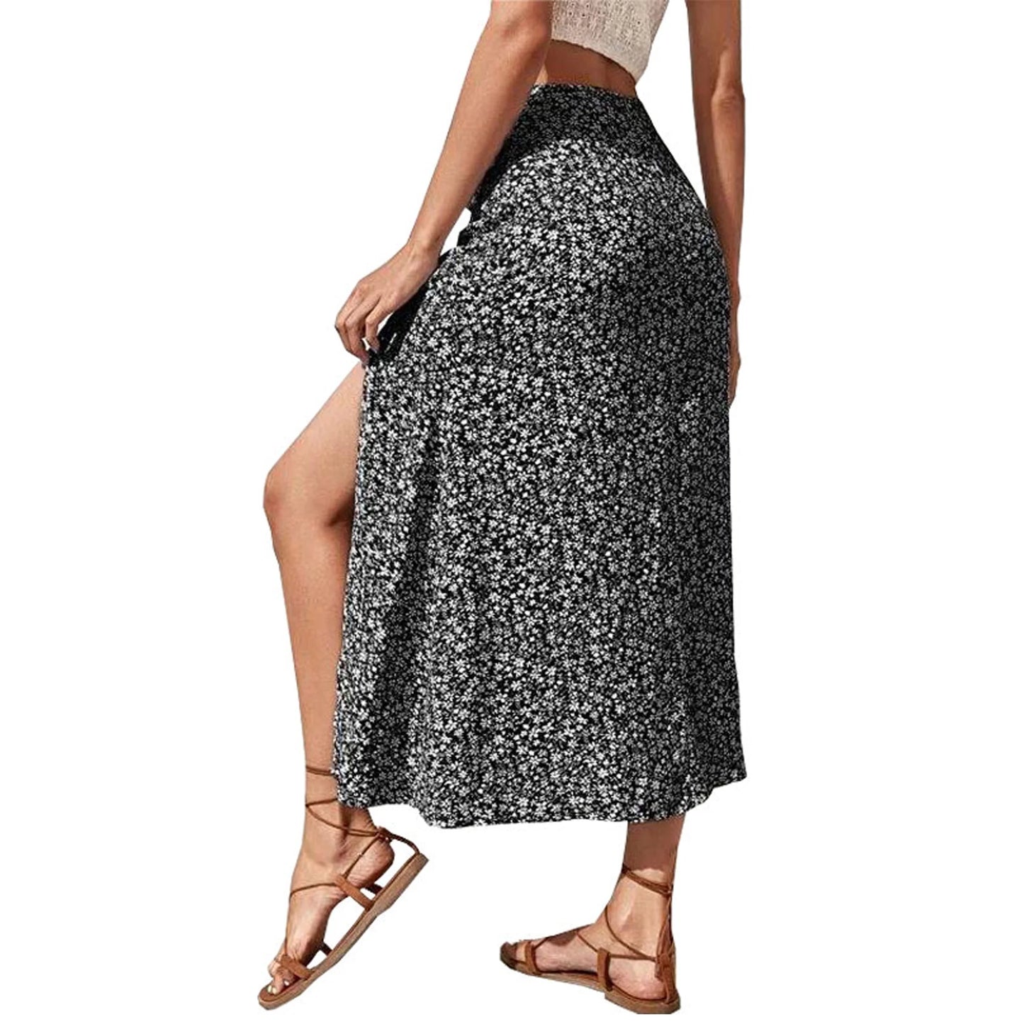 MLDRA Skirts For Women Floral High Waist Maxi Skirt Summer Beach A Line Split Thigh Long Skirts