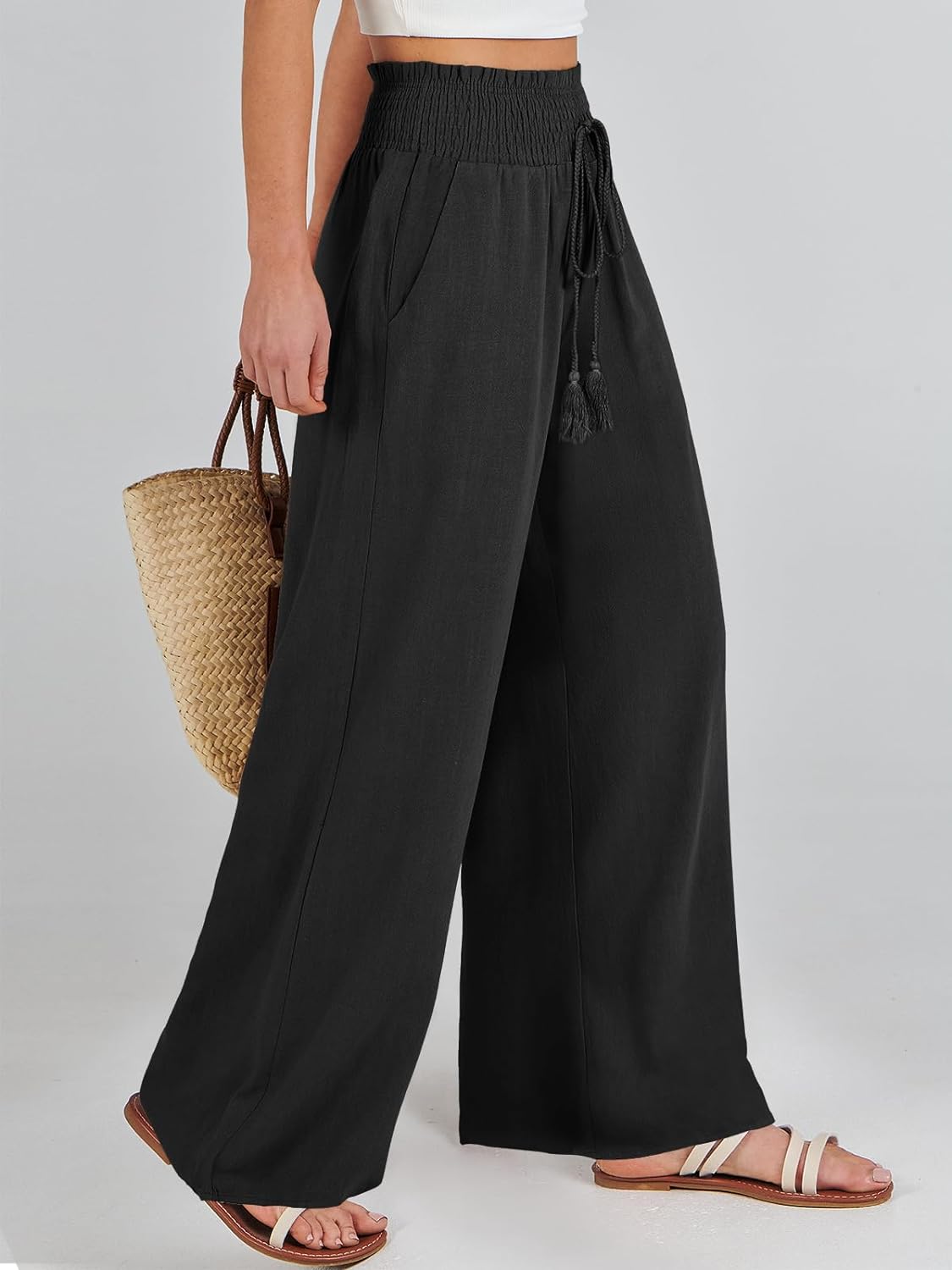 Pants for Women Wide leg Linen Pants High Waist Wide Leg Trousers Trendy Lounge Pant with Pockets (Available in Plus Size)