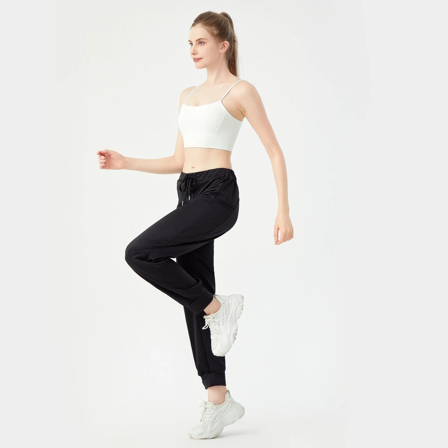 MLDRA Women's Joggers Sweatpants Yoga Pants with Pockets High Waisted for Gym Workout Running Athletic Black Cool and Thin Summer