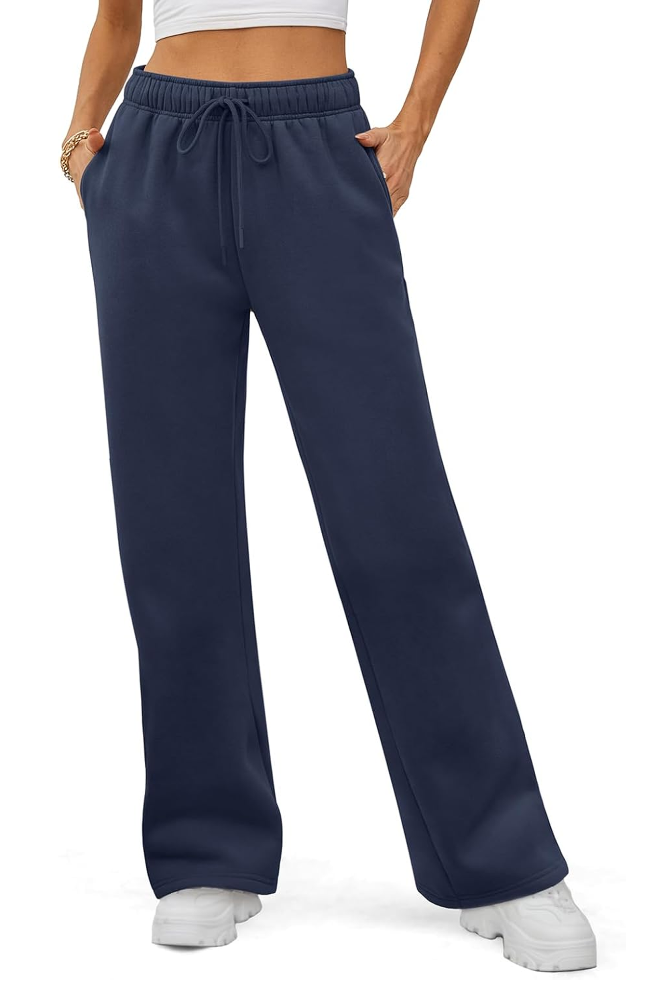 MLDRA Women's Sweatpants Fleece Lined Wide Leg Joggers Baggy Lounge Pants with Drawstring Elastic Waist and Pockets Fall Winter 2025