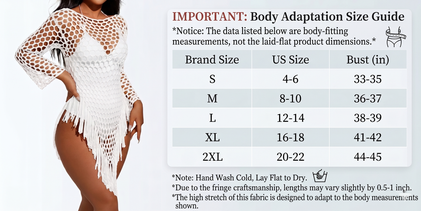 MLDRA Women's Swimsuit Cover Up Crochet Beach Coverups, Long Sleeve Fringe Knit Hollow Out Tops Summer White 2026