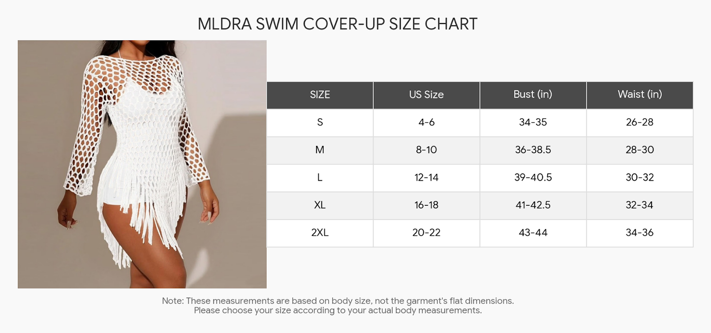 MLDRA Women's Swimsuit Cover Up Crochet Beach Coverups, Long Sleeve Fringe Knit Hollow Out Tops Summer White 2026